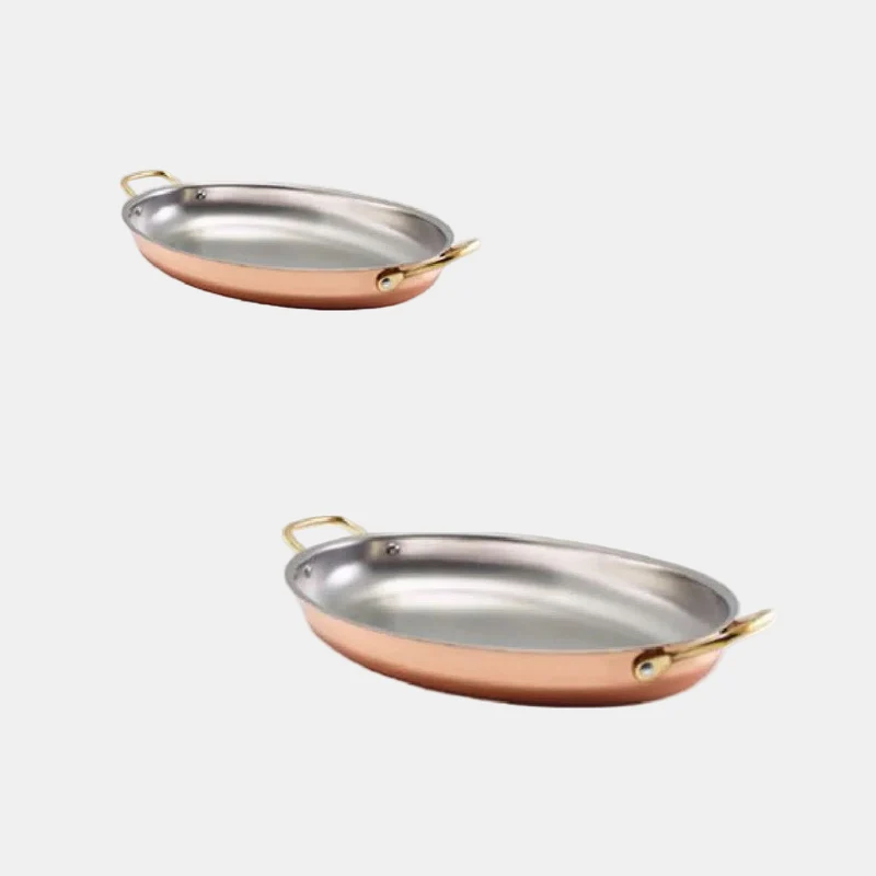 Cazuela oval cobre brillo con asa de latón vintage. Varias medidas - 3 Uds.