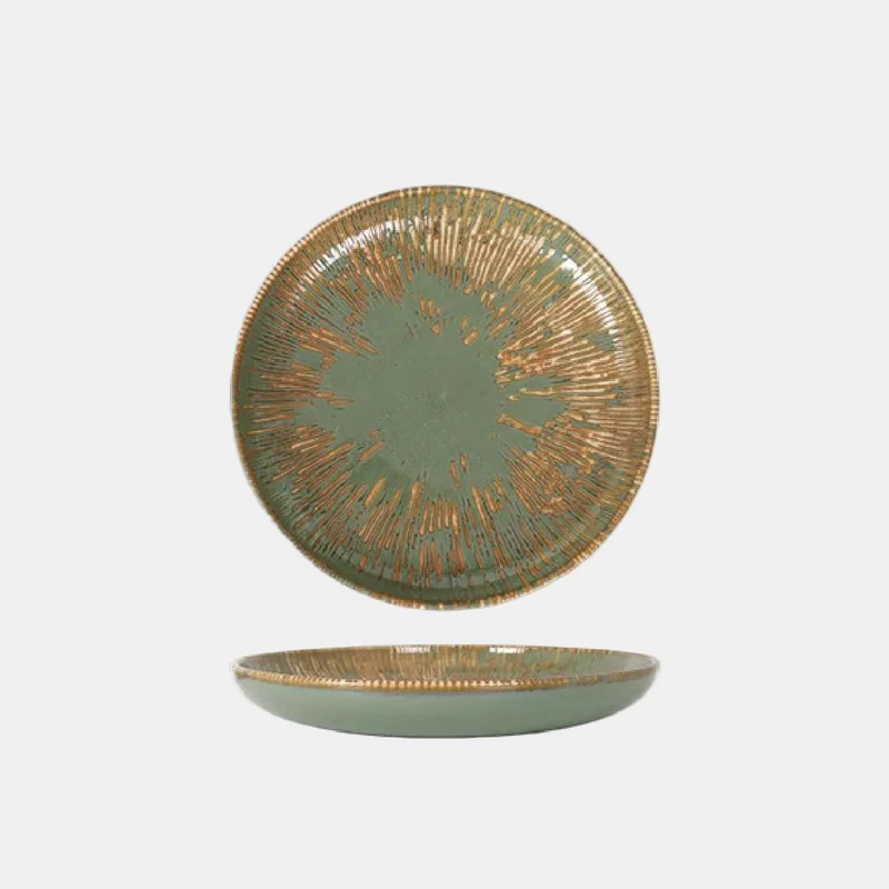 Fuente porcelana redonda verde Hygge ¨Barroco II". ø32 x 5.5 cm - 6 uds.