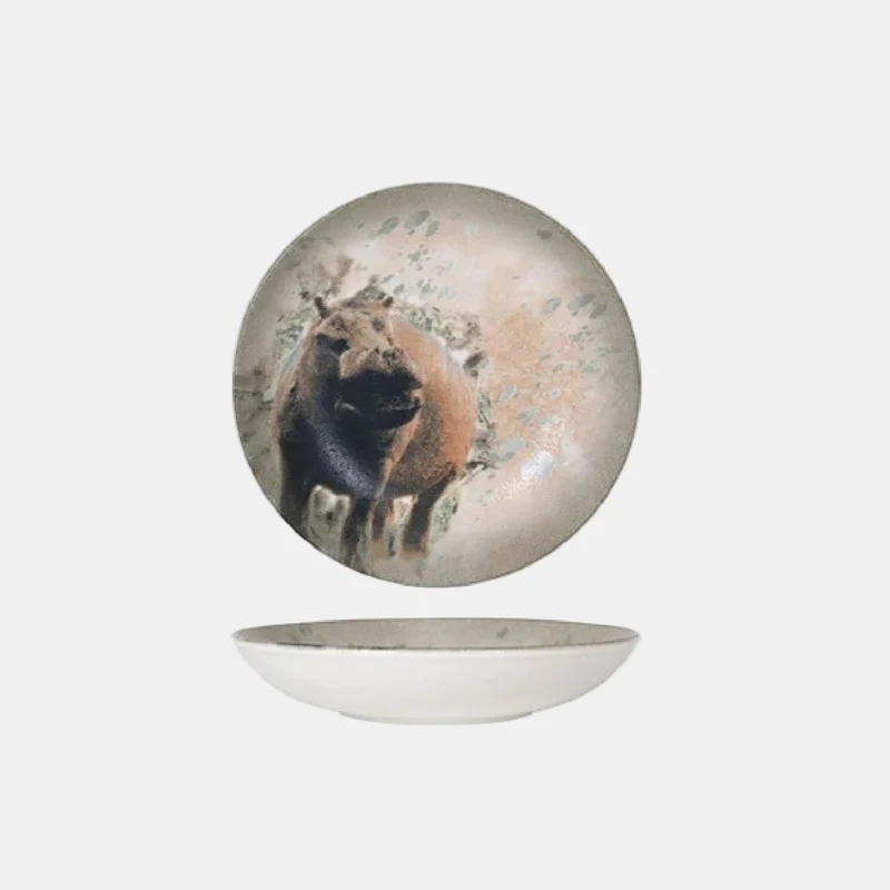 Plato hondo porcelana "Savanna" Hipopótamo. ø23 cm - 6 Uds.