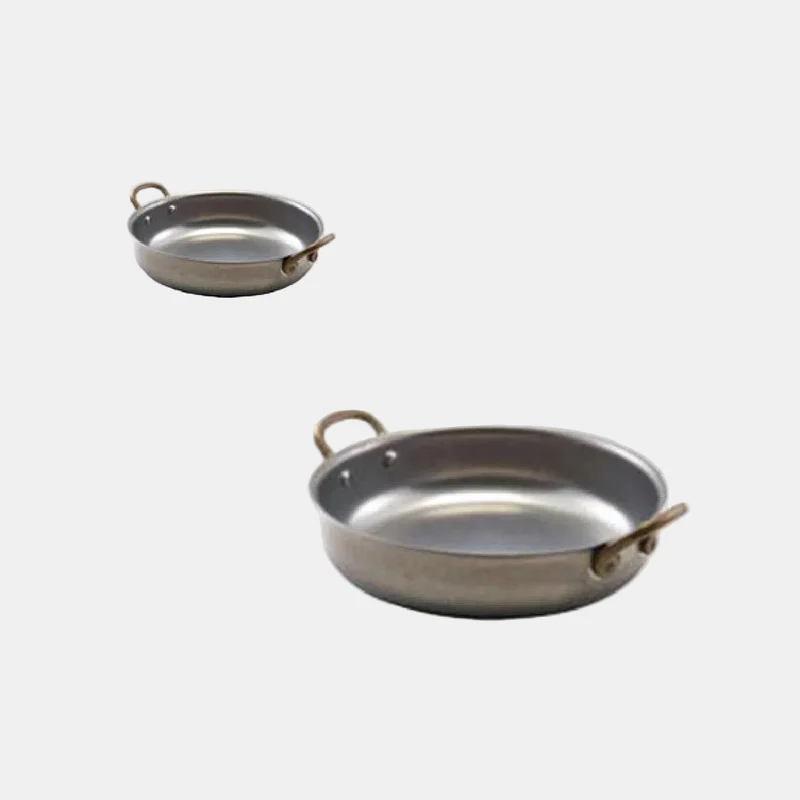Plato acero vintage con asas. 18 x 4.5 cm. 1 L - 6 Uds.