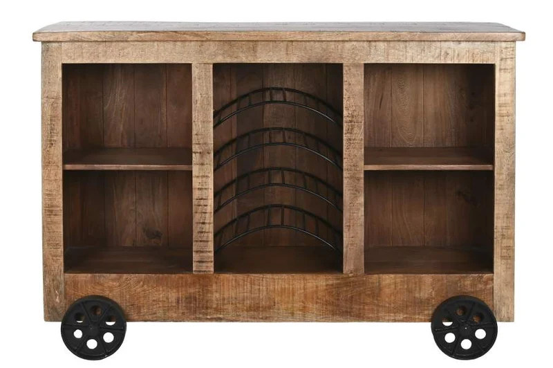MUEBLE BAR MANGO METAL 145X53X100 RUEDAS NATURAL