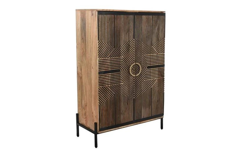 ARMARIO MADERA MANGO 85X38X134 TALLADO NEGRO