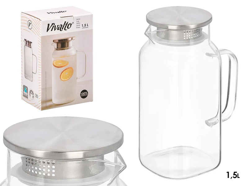 JARRA BOROSILICATO CUADRADA TAPA ACERO 1,5L