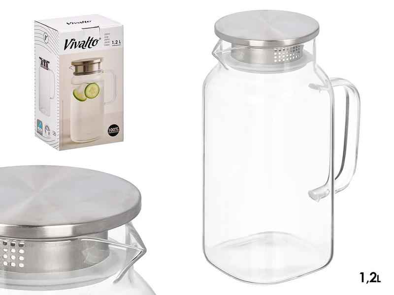JARRA BOROSILICATO REDONDA TAPA ACERO 1,2L