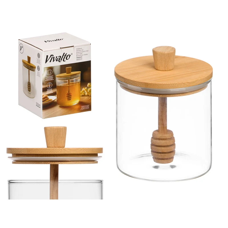 MIELERA BOROSILICATO MANGO TAPA BAMBU 500ML