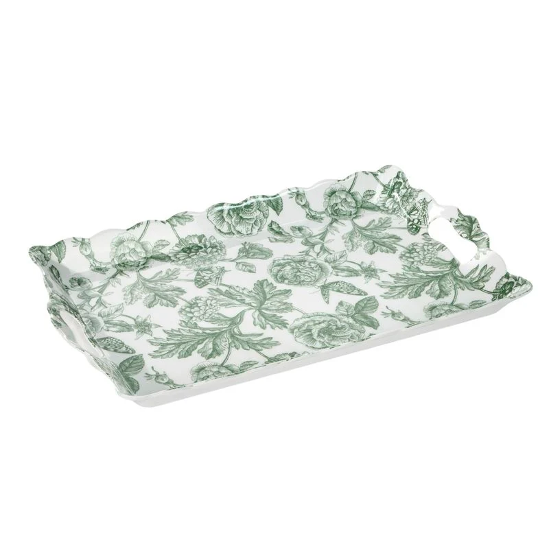 BANDEJA MELAMINA FLOR VERDE 38X24CM