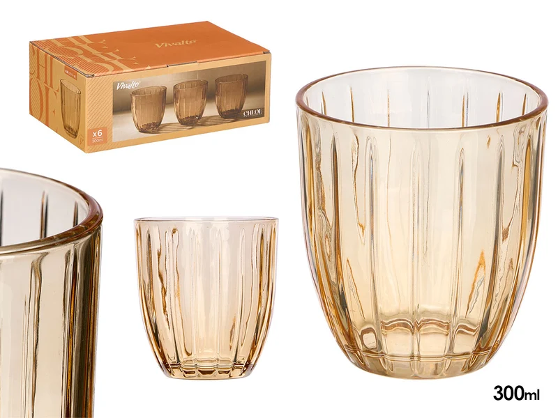 VASO AGUA RAYAS AMBAR 300ML