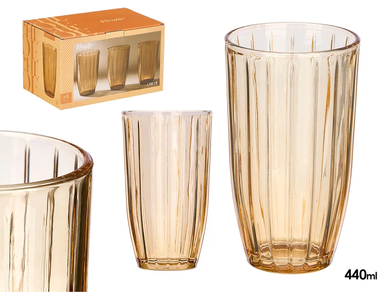 VASO ALTO RAYAS AMBAR 440ML