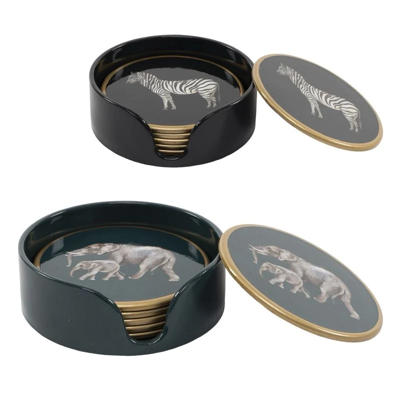 JUEGO DE 6 POSAVASOS CEBRA / ELEFANTE