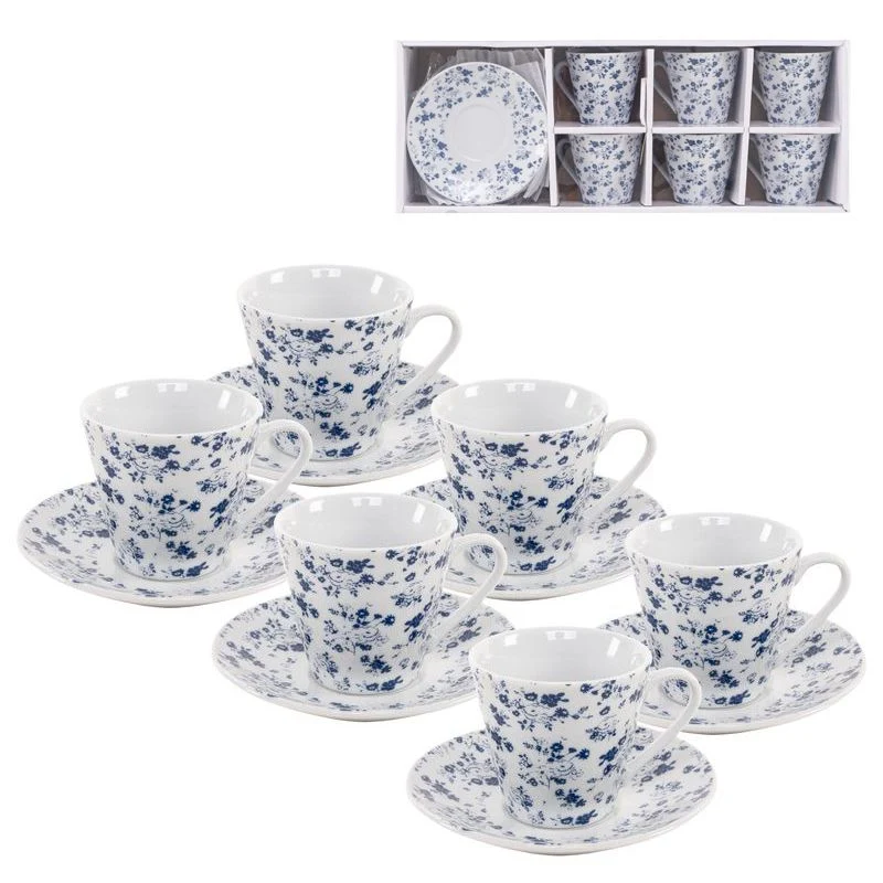 JUEGO CAFE 6X90ML FLORES AZUL