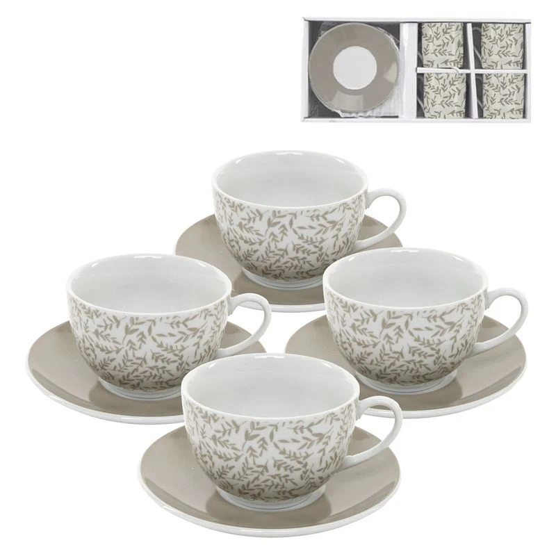 JUEGO DE CAFE 4X220ML HOJAS BEIGE