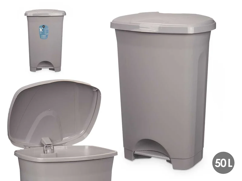 PAPELERA PEDAL PLASTICO 50L GRIS