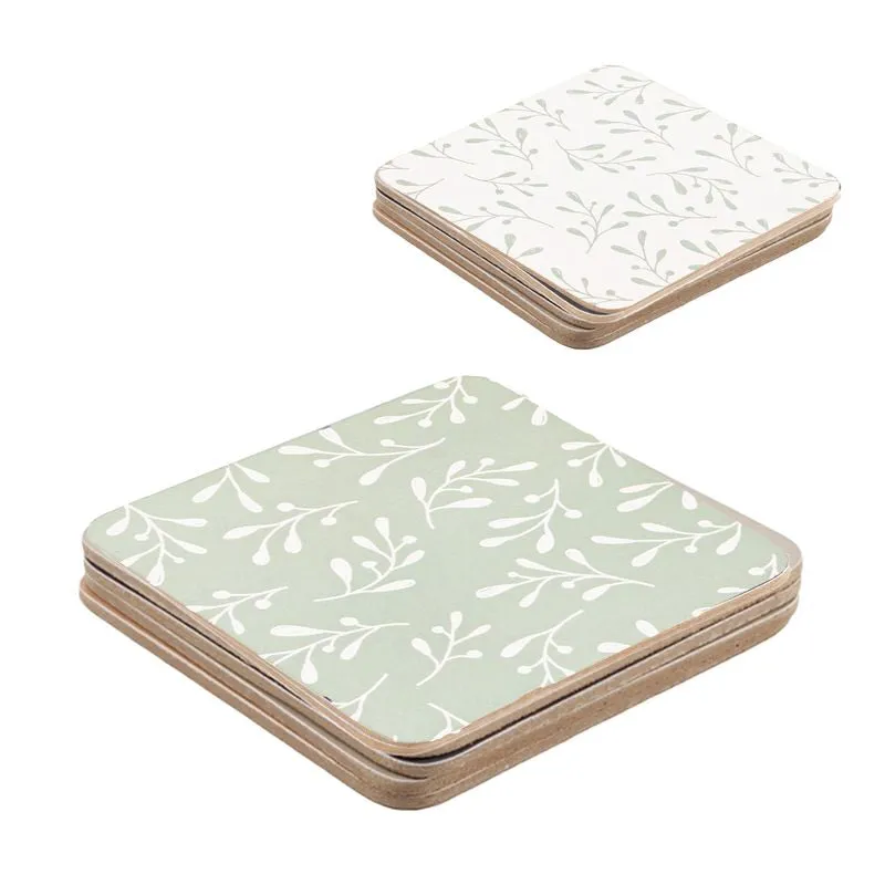 JUEGO 4 POSAVASOS BASE CORCHO HOJAS