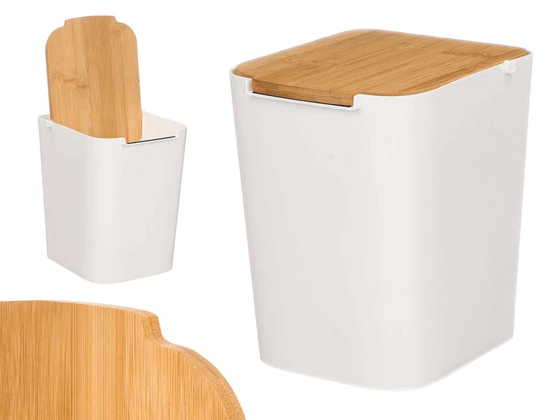 PAPELERA TAPA BAMBU BLANCA