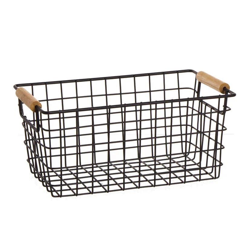 CESTA METAL M ASA MADERA NEGRA