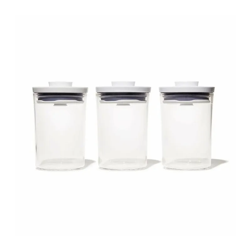 OXO Good Grips - Mini recipientes redondos POP de 3 piezas | Incluye tres recipientes herméticos de almacenamiento de alimentos de 0.6 cuartos de galón | Ideal para té, cubos de azúcar | Sin BPA |