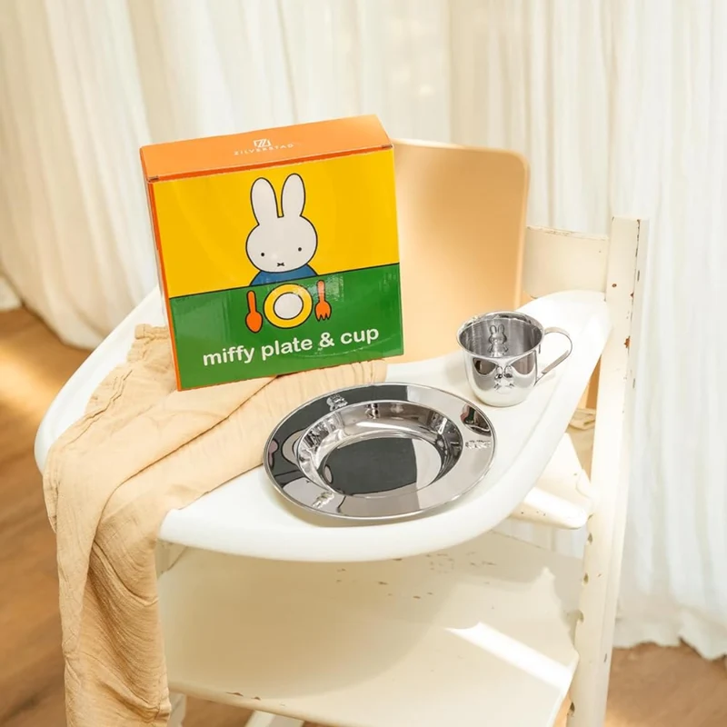 Conjunto de plato y taza de acero inox Miffy Zilverstad