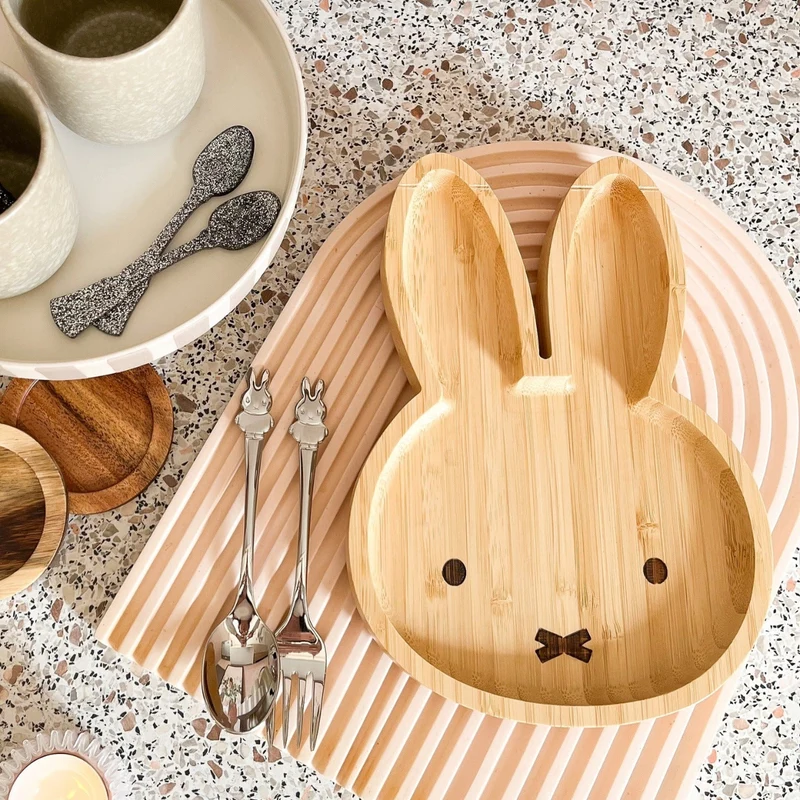 Set de plato de bambú con cuchara y tenedor de acero inox Miffy Zilverstad