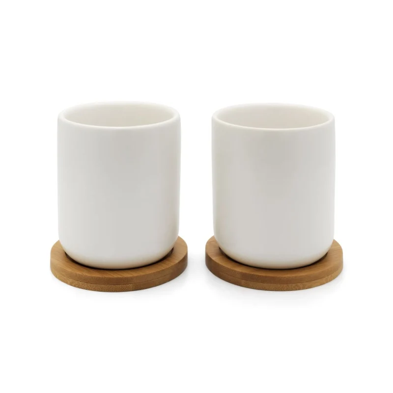 Set de 2 vasos cerámicos con posavasos de bambú Umea Bredemeijer