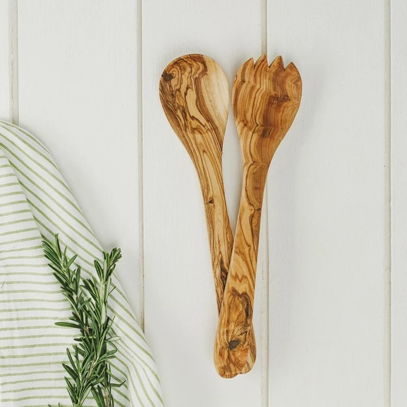 Set de 2 cubiertos para la ensalada de madera de olivo Selbrae