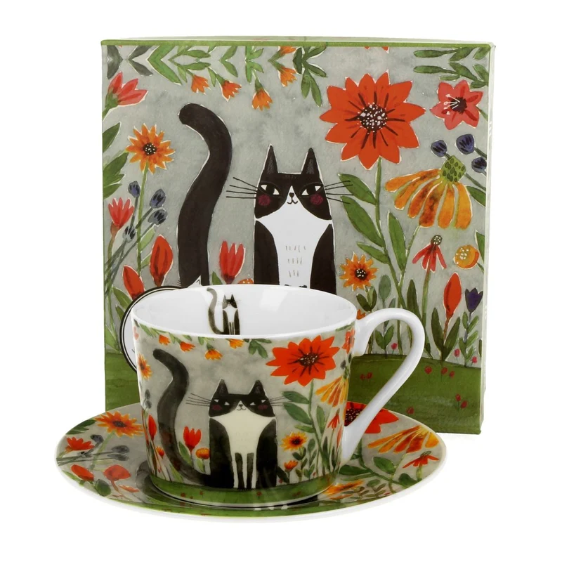 Taza para té con plato de porcelana Duo