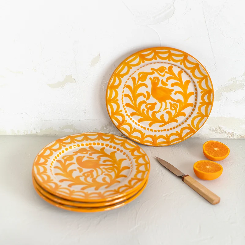 Kit 4 Platos Postre Amarillos Cerámica Tradicional Granadina