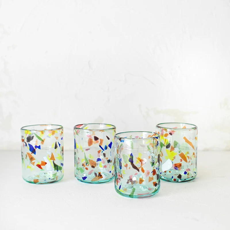 Kit 4 Vasos Pequeños Vidrio Reciclado Terrazo
