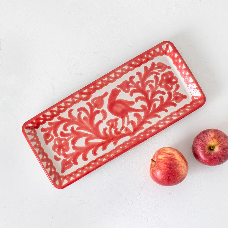 Rabanera Rectangular Roja Repintado Pájaro Cerámica Tradicional Granadina
