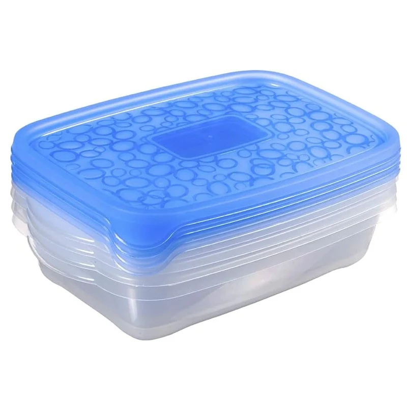 TAKE AWAY SET 4X1L RECTANGULAR TRANSPARENTE + TAPA AZUL