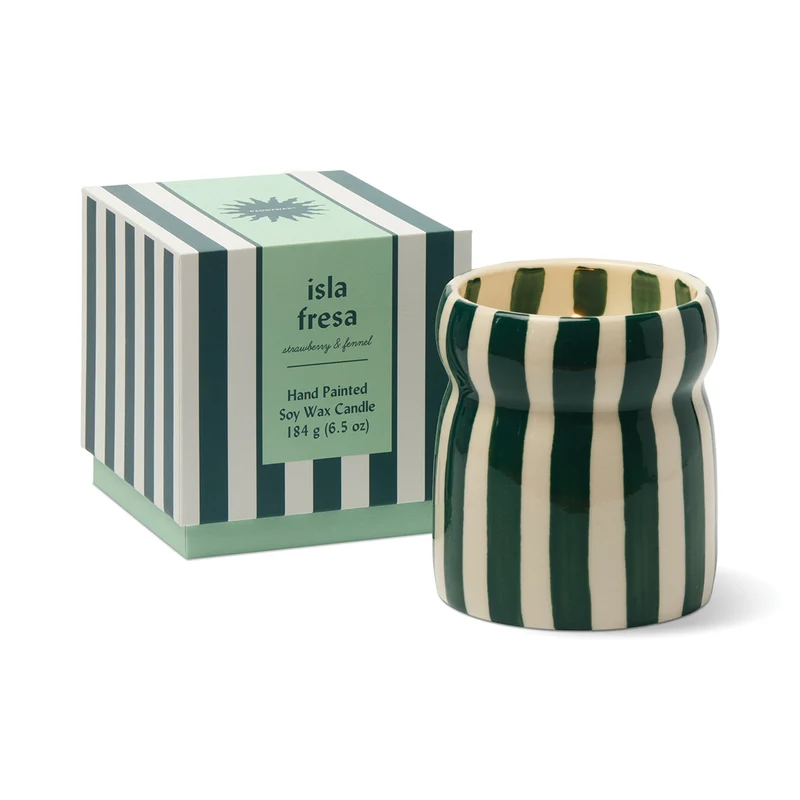 Vela navideña de cerámica Teal Striped - Isla Fresa