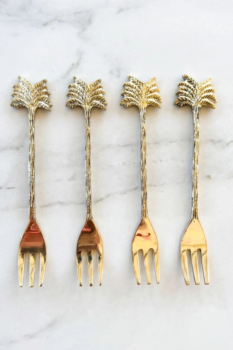 Set De 4 Tenedores De Bronce Con Diseño De Palmeras