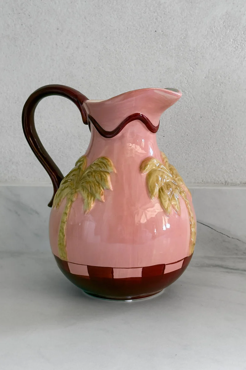 Jarra Rosa Diseño Palmera Tropical