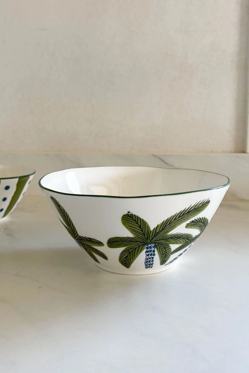 Ensaladera De Porcelana Diseño Palmeras