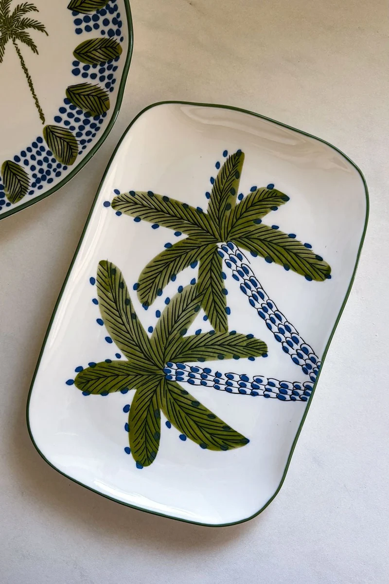 Bandeja De Porcelana Diseño Palmeras