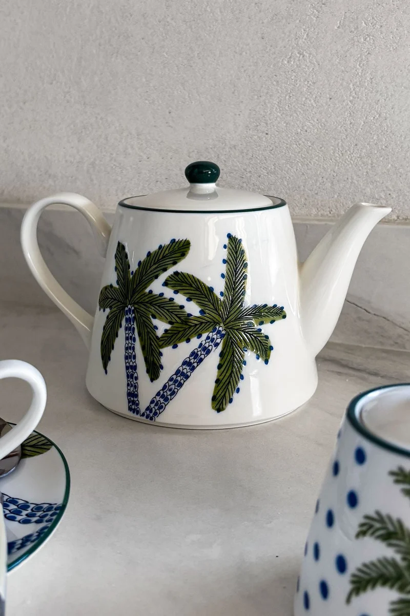 Tetera De Porcelana Diseño Palmeras