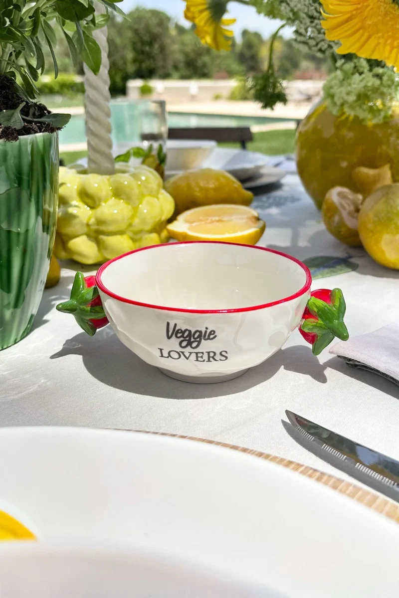 Cuenco Borde Rojo Porcelana Vajilla Huerto
