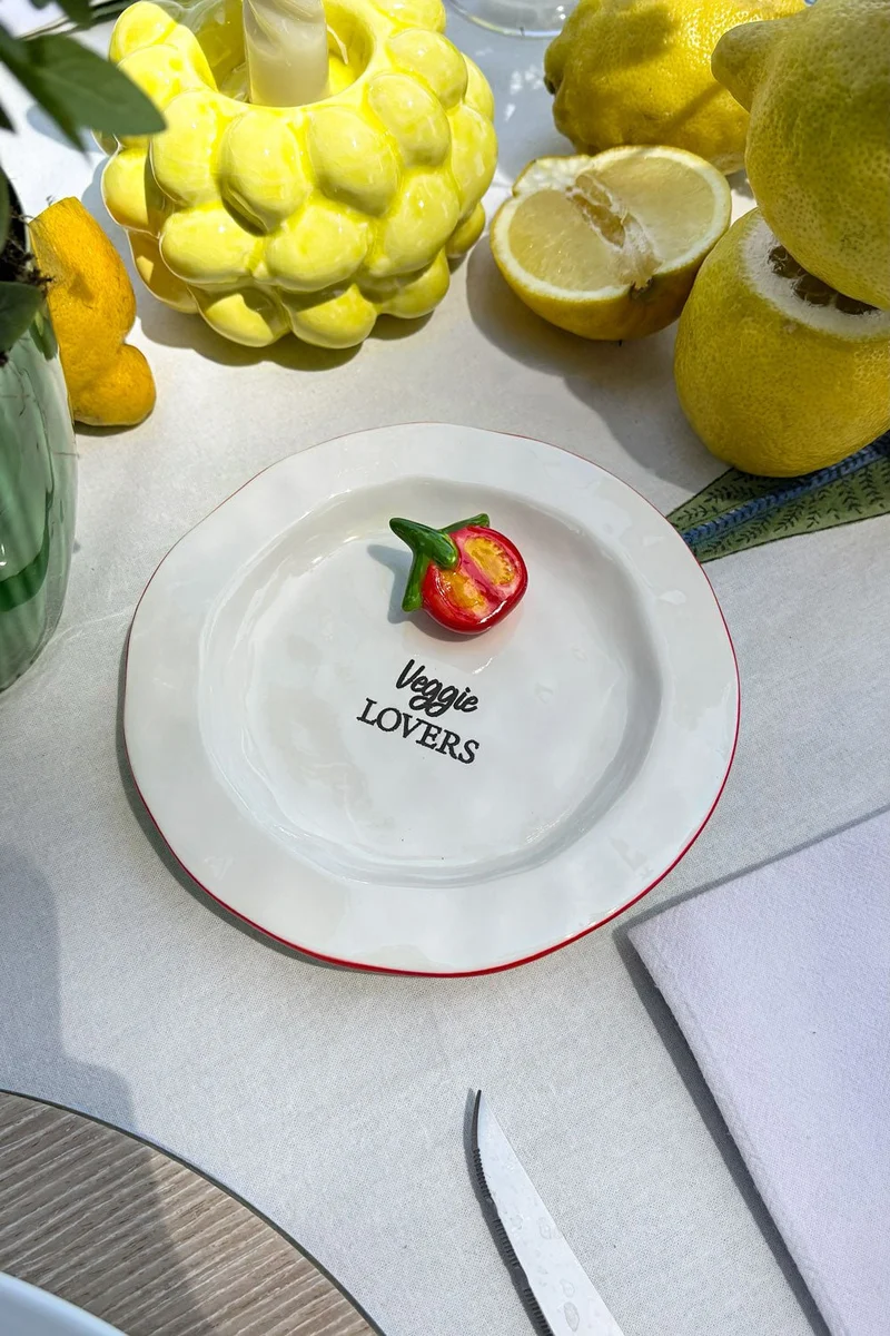 Plato Llano Tomate Porcelana Vajilla Huerto