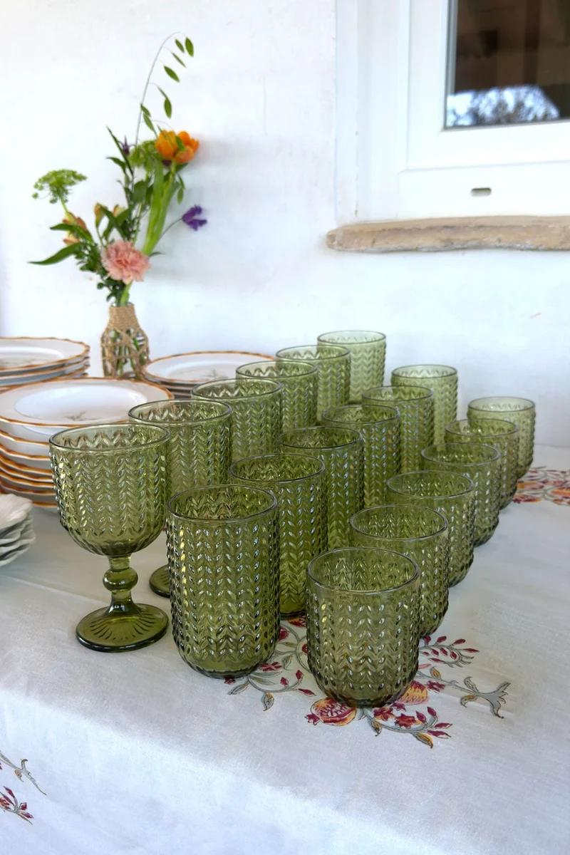 Set 18 Piezas Cristalería Verde ZigZag