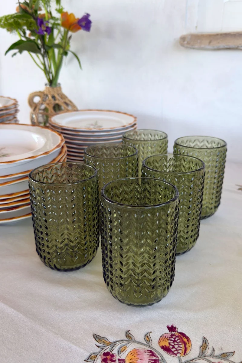 Set 6 Vasos Alto Cristal Verde ZigZag