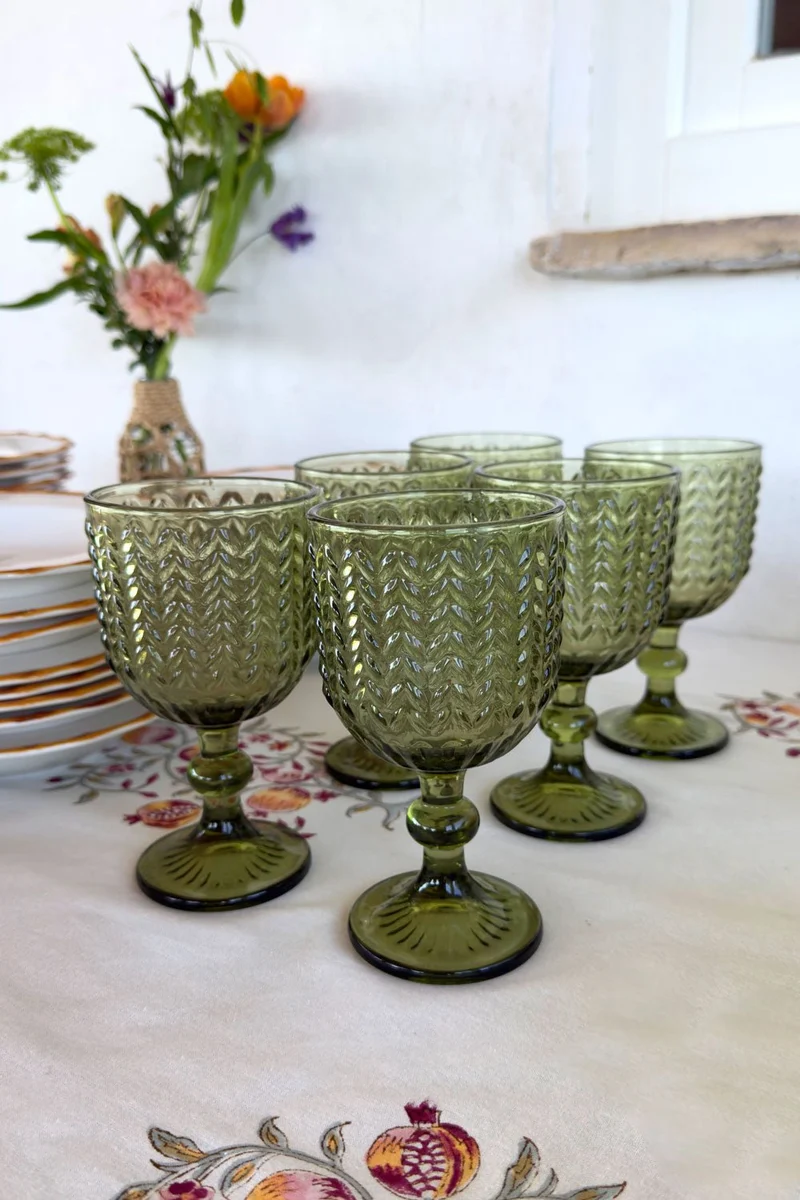 Set 6 Copas Cristal Verde ZigZag