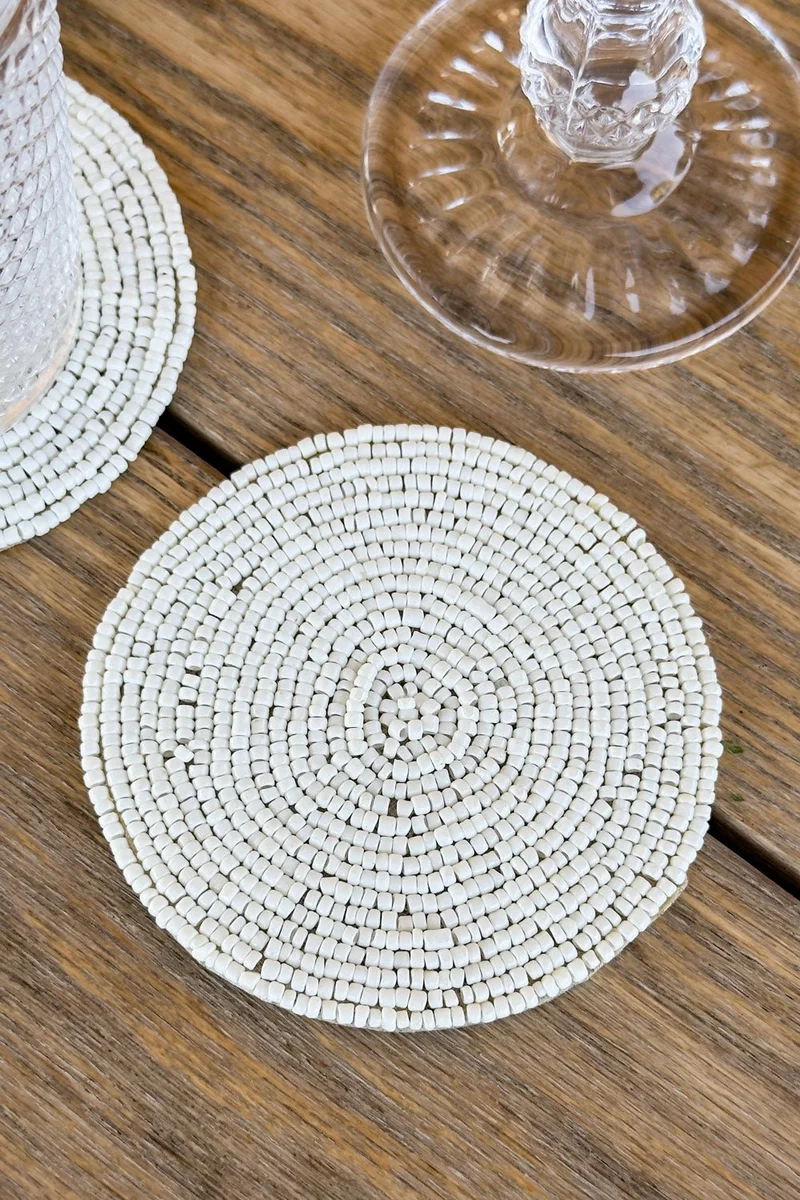 Posavasos Espiral Blanco Con Cuentas