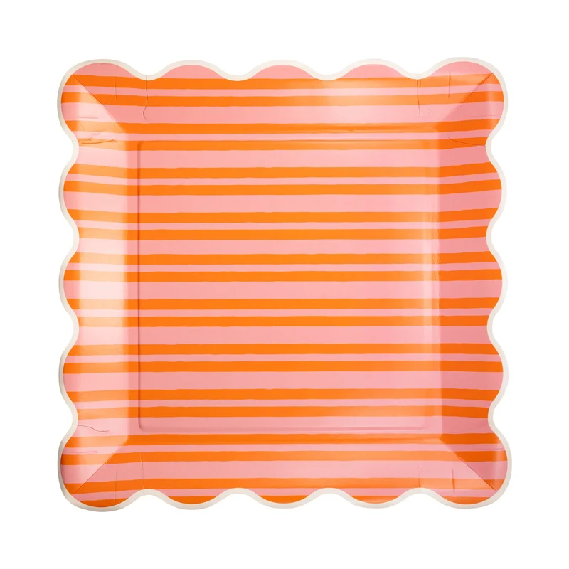 Plato de Papel Orange & Pink Striped